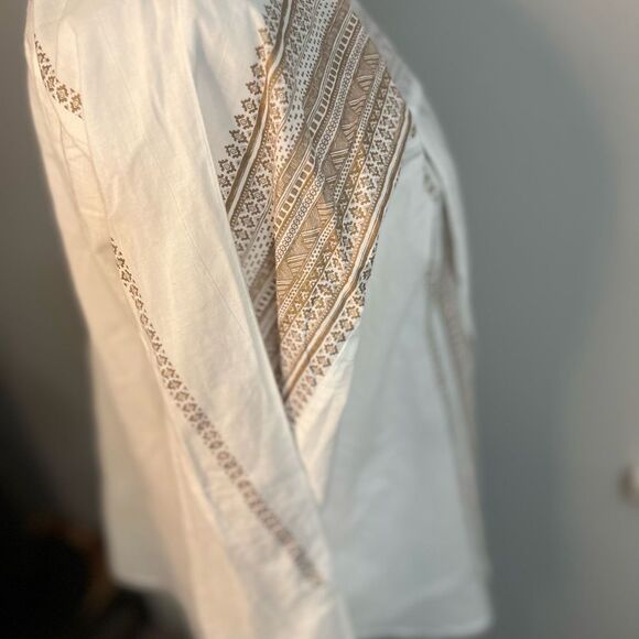 Sundance Cotton Bohemian Print Top Long Sleeve White Brown P 10 Medium - Picture 8 of 12